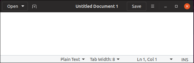 editor de texto gedit con documento en blanco en Linux