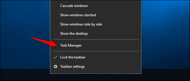 Opción para abrir el Administrador de tareas desde la barra de tareas de Windows 10