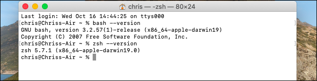 Voir les versions de Bash et Zsh dans macOS Catalina.