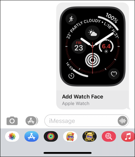 Compartir una carátula de Apple Watch en la aplicación de mensajes del iPhone
