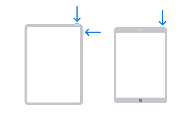 Diagrama que muestra los botones de hardware que debe mantener presionados para apagar un iPad.