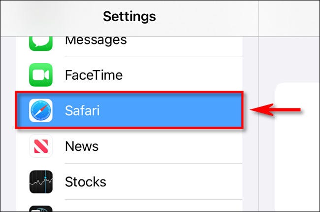 En la configuración del iPad, toca "Safari".