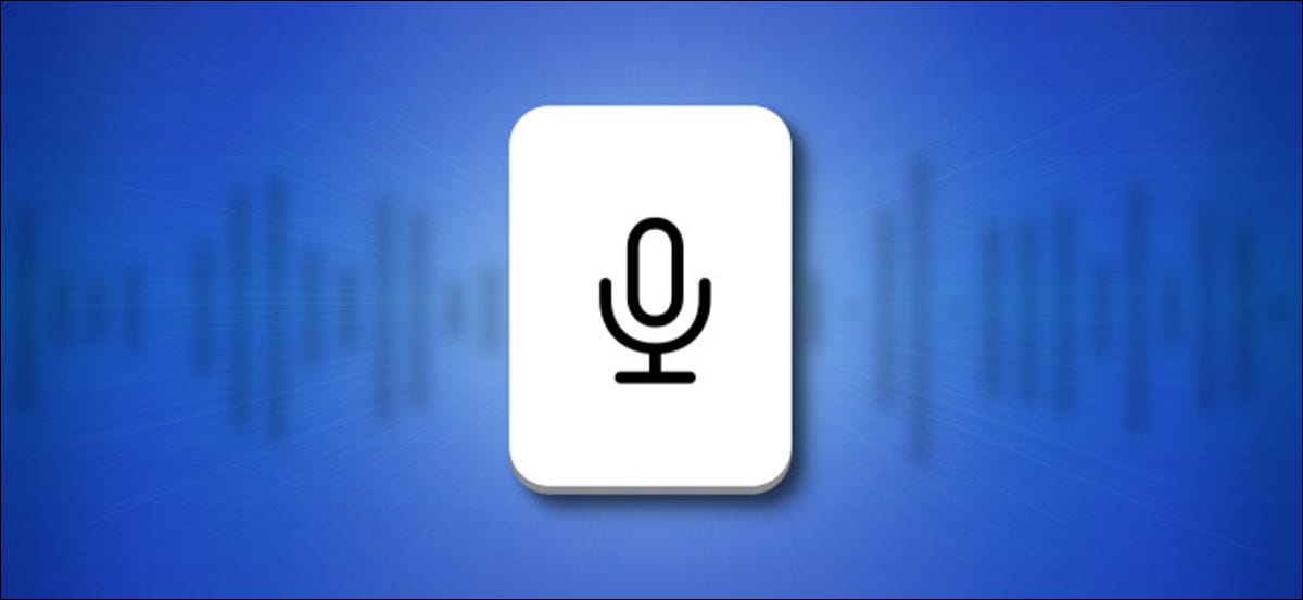 Botón del teclado del micrófono del iPhone y iPad sobre un fondo azul.