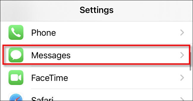 En la configuración de iPhone o iPad, toca "Mensajes".