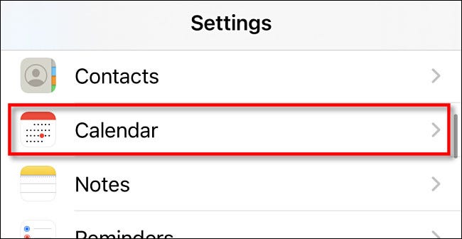En la configuración de iPhone, toca "Calendario".