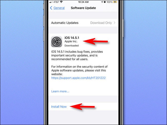 Si hay una actualización de iOS disponible, aparecerá en la página "Actualización de software".