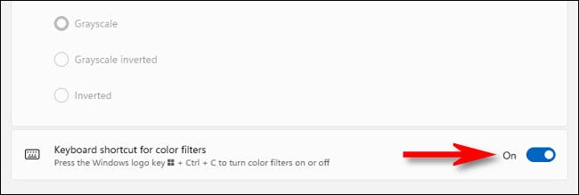 Cambia el interruptor junto a "Atajo de teclado para filtros de color" a "Activado".