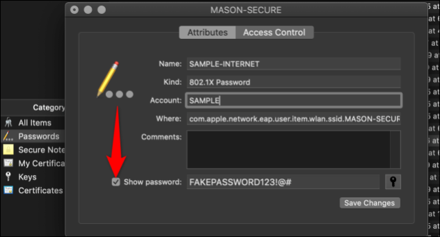 Mostrar contraseña en el acceso a llaveros en macOS