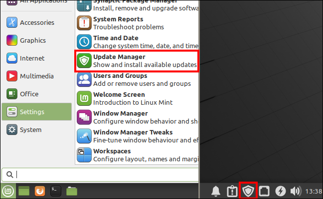 Inicie Update Manager desde el menú de su aplicación o la barra de tareas