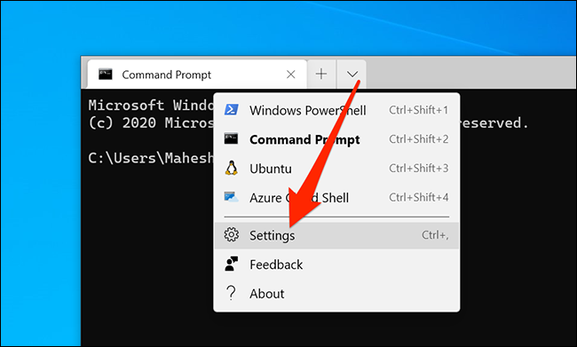 Access the Windows terminal settings