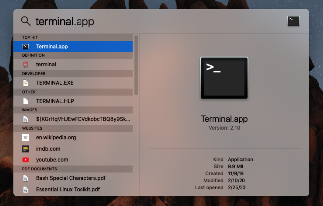 Inicie Terminal.app via Spotlight