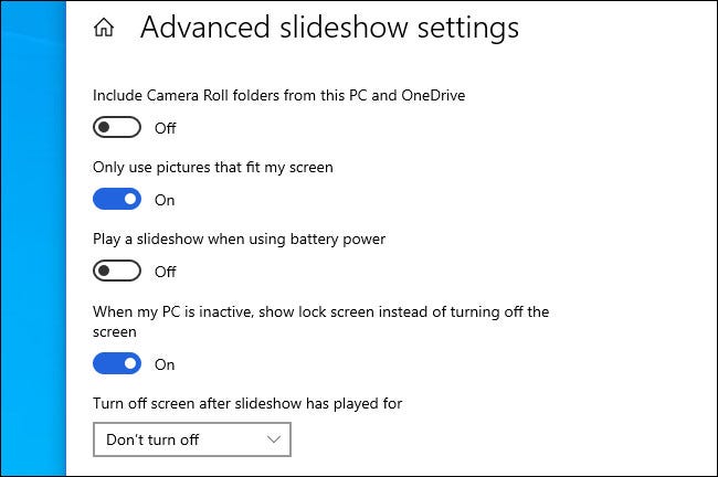 La configuración avanzada de presentación de diapositivas de Windows 10