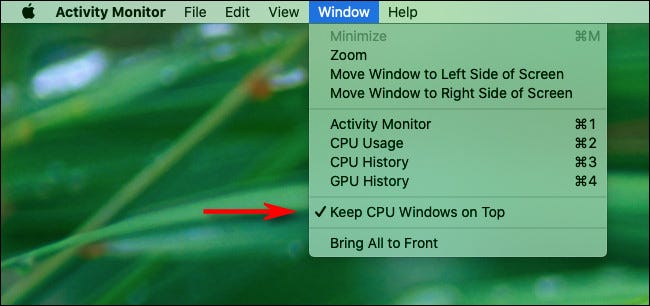 Haga clic en "Ventana" en la barra de menú y luego haga clic en "Mantener las ventanas de la CPU en la parte superior".