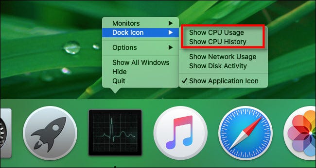 Opciones de la base del monitor de actividad de Mac