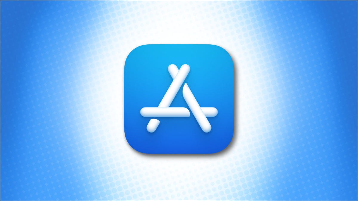 Logotipo de Apple Mac App Store sobre un fondo azul.