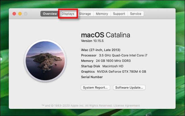 En "Acerca de esta Mac", haz clic en la pestaña "Pantallas".