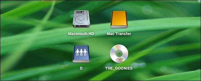 Un ejemplo de unidades visibles en el escritorio de Mac.