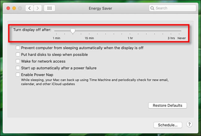 Control deslizante de pantalla Mac Energy Saver