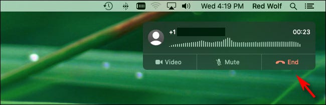 Mientras realiza una llamada de FaceTime Audio en Mac, haga clic en el botón "Finalizar" para finalizar la llamada.