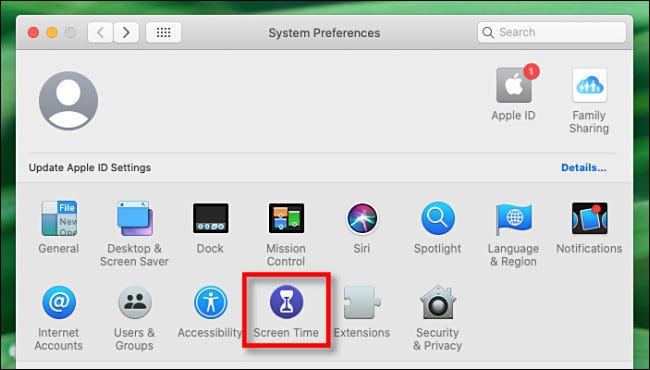 En Preferencias del sistema en Mac, seleccione "Tiempo de pantalla".