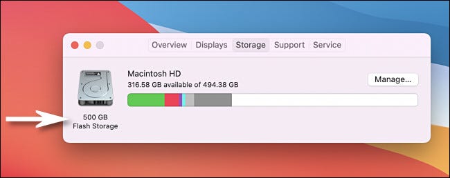 In the & quot; Storage" tab, you will see your internal drive size listed.
