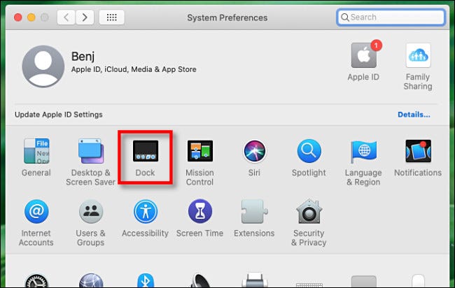 En Preferencias del sistema en Mac, haga clic en "Dock".