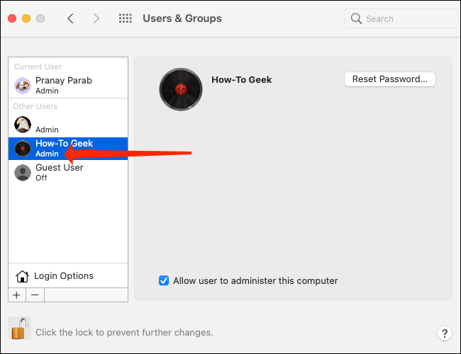 El texto "Administrador" debajo de su nombre de usuario en macOS indica que su cuenta de usuario tiene privilegios de administrador.