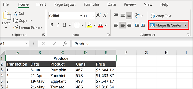 Haga clic en "Combinar y centrar" en Excel