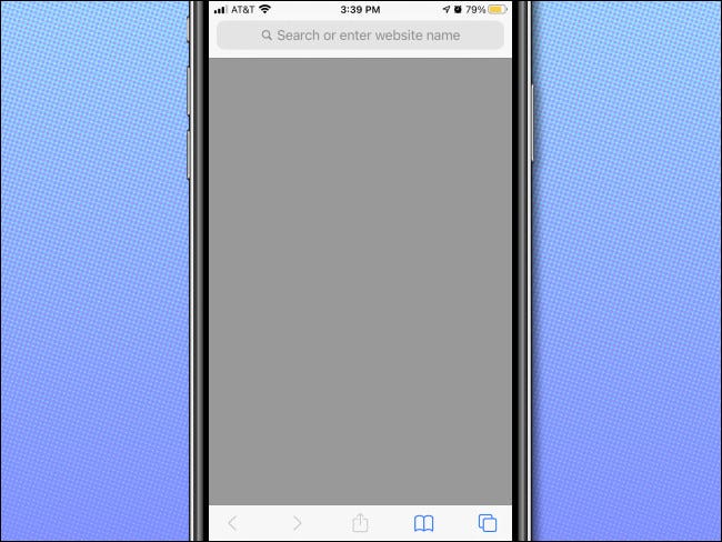 Un ejemplo de una página en blanco en Safari en iPhone sin favoritos en la lista