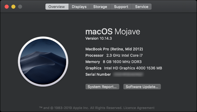 About this Mac overview for a MacBook Pro 2012.