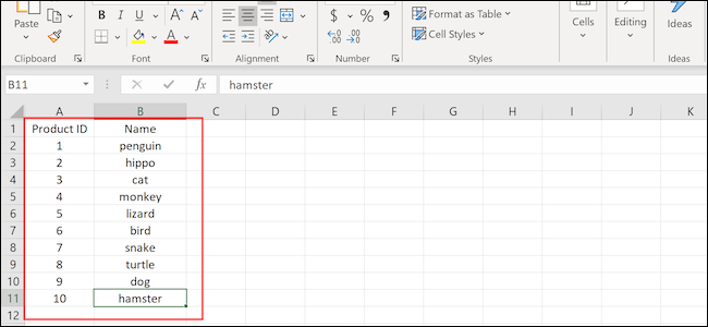 Columnas y filas de Excel