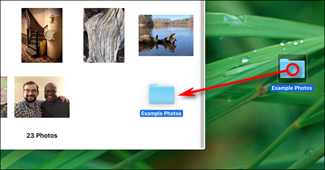 Arrastre una carpeta a la ventana de la aplicación Fotos para importarla en Mac