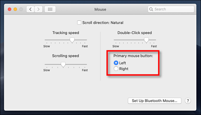 Seleccione el botón principal del mouse en macOS