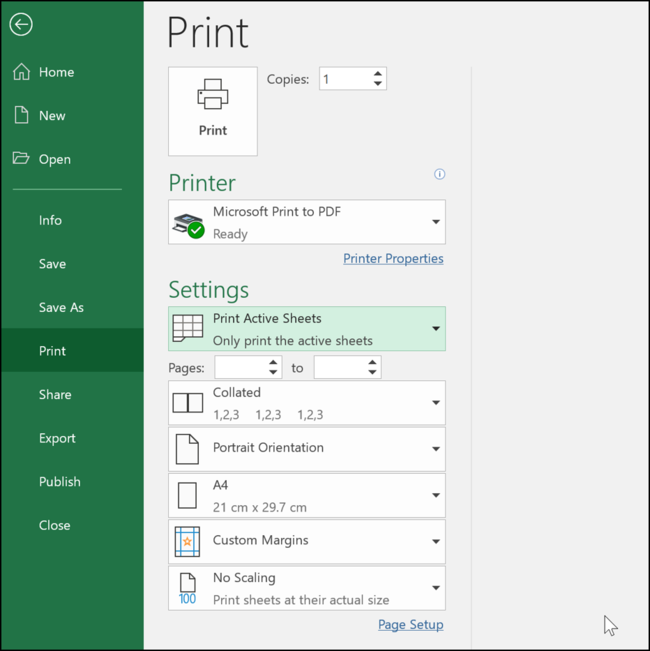 Configuración de impresión en Excel