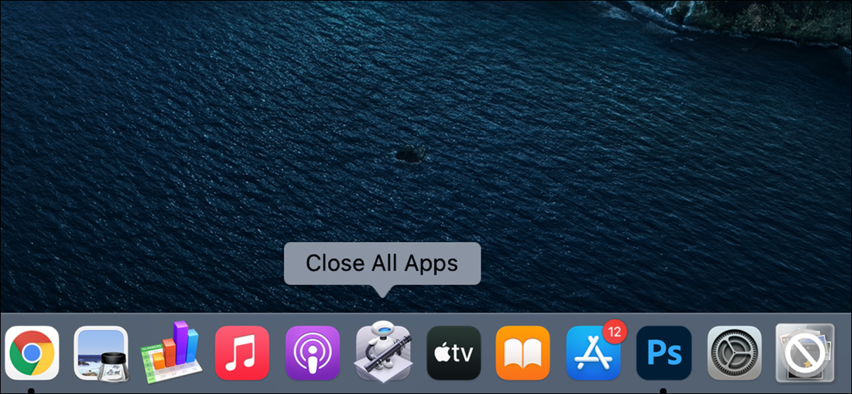 los "Cerrar todas las aplicaciones" aplicación resaltada en el Dock de una Mac.