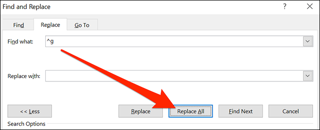 Clique em "Substituir Tudo" nas palavras & quot; Localizar e substituir" janela.