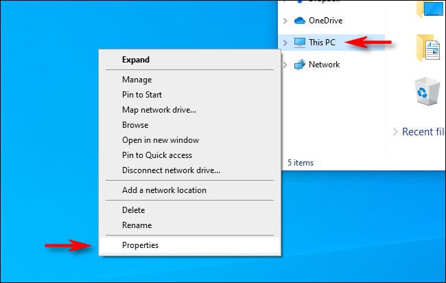 Haga clic con el botón derecho en "Esta PC" en el Explorador de archivos y seleccione "Propiedades".