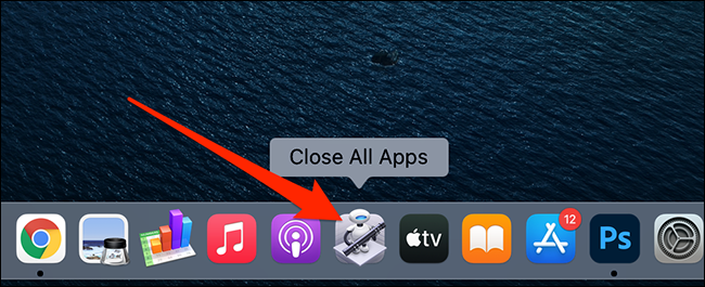 los "Cerrar todas las aplicaciones" aplicación en el Dock de una Mac.