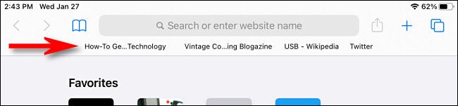 Un ejemplo de la barra de favoritos en Safari en iPad.