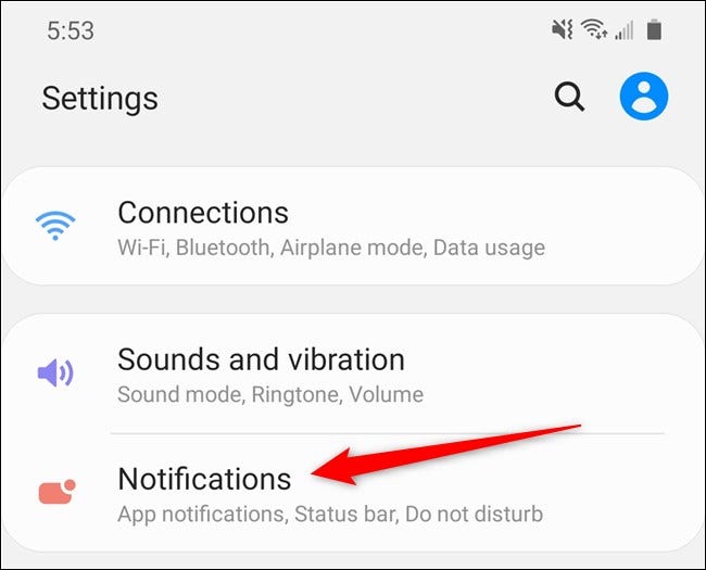 Samsung Galaxy S20 Sélectionnez les options de notification