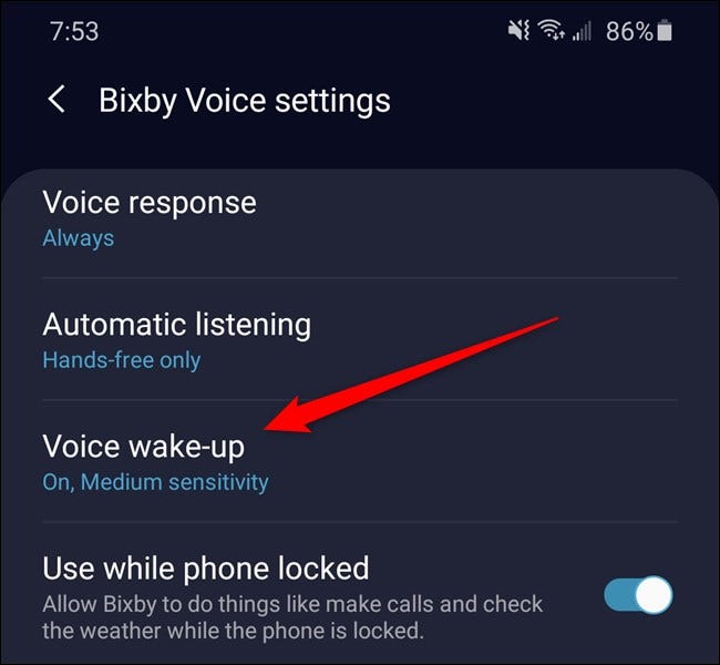Samsung Galaxy S20 Seleccione "Activación por voz"