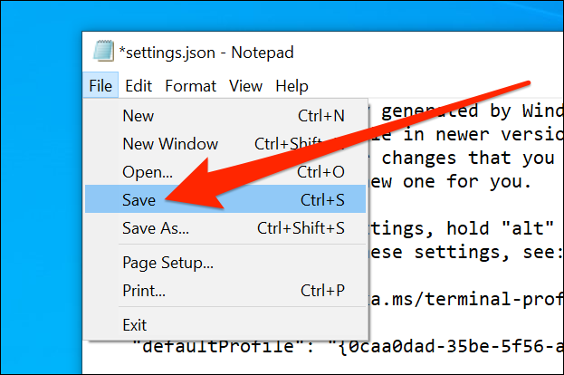 Guardar la configuración del terminal de Windows