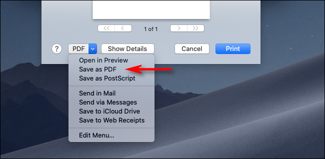 Haga clic en Guardar como PDF en macOS