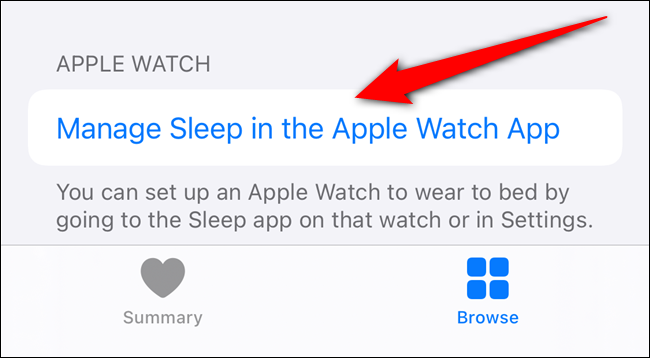 Toca "Administrar el sueño en la aplicación Apple Watch".