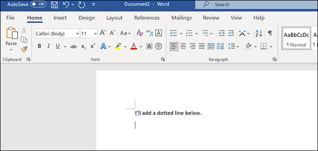 Coloque el cursor en algún lugar para agregar una línea en la ventana de Word.