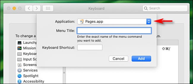 Seleccione la aplicación que desea que tenga un atajo de teclado.