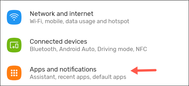 Vá para Aplicativos e notificações nas configurações do Android
