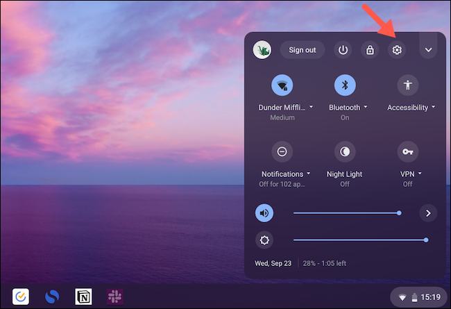 Click on the settings shortcut in Chrome OS