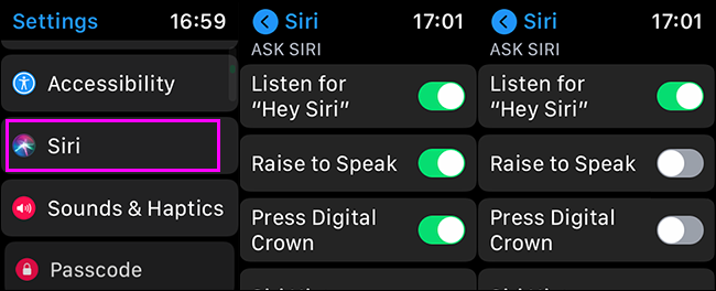 apagar Siri en las pantallas de configuración de un Apple Watch