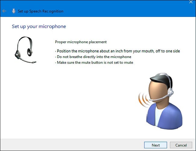 En el Asistente de configuración de reconocimiento de voz, haga clic en "Siguiente" para comenzar a configurar su micrófono.